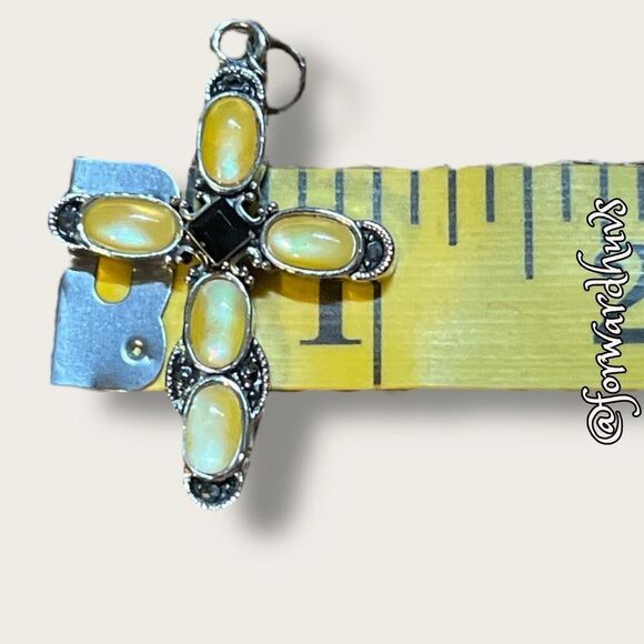 Bundle Sale 3 for $15 | Silver Tone Cross Pendant with Yellow and Black Stones - Picture 7 of 8